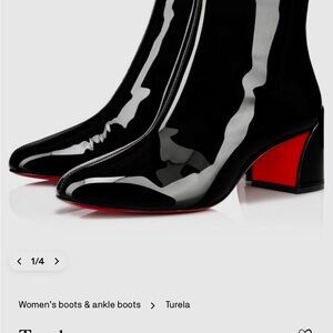Christian Louboutin Glossy Black Ankle Boots with Iconic Red Soles/Turela US 7!